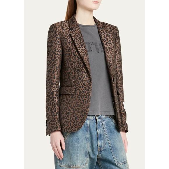 Golden Goose Leopard Jacquard Wool Brown Black Blazer 40 Single Breasted Jacket - Picture 1 of 8